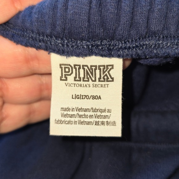 PINK Victoria's Secret Women's Jogger Sweatpants Size L Navy Blue Sequin Floral - Picture 4 of 11